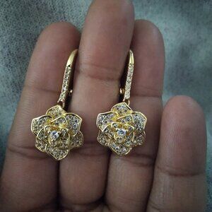 Earrings floral jewelry flower goldtone dressy wedding
